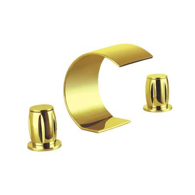 Gold Plated Waterfall 3 Hole Bathroom Basin Faucets